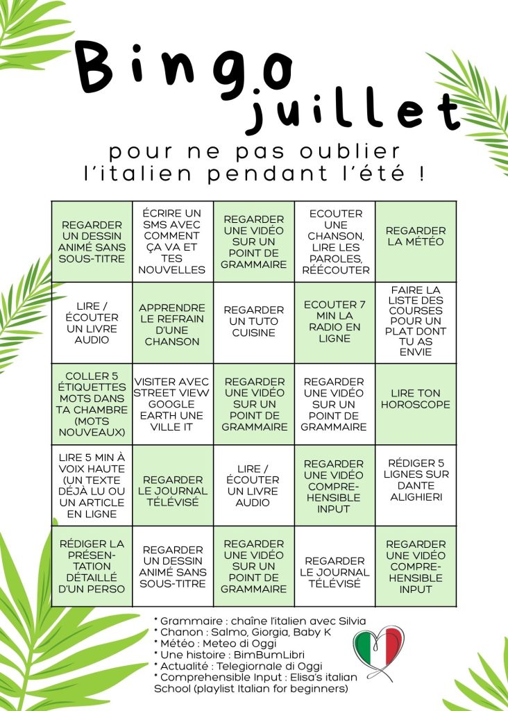 Bingo en langue vivante